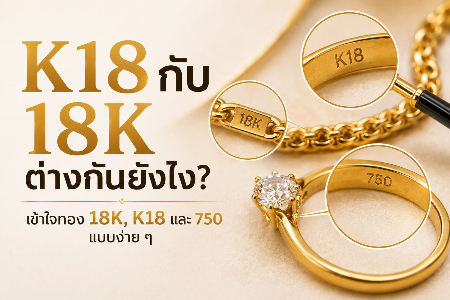 K18 กับ 18K ต่างกันยังไง? เข้าใจทอง 18K, K18 และ 750 แบบง่าย ๆ